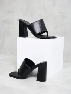 Glamorous Go To Partywear|Heels|Black Square Toe Strappy Chunky Heels -