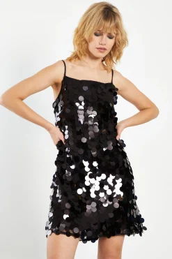 Glamorous Go To Partywear|Party Dresses|Black Statement Sequin Strappy A-Line Mini Dress -