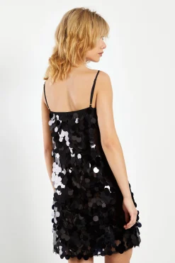 Glamorous Go To Partywear|Party Dresses|Black Statement Sequin Strappy A-Line Mini Dress -