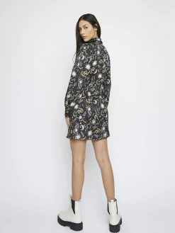 Glamorous Day Dresses|Black Sun and Moon Print Long Sleeve Shirt Dress -