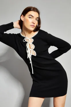Glamorous Mini Dresses|Mini Dresses|Black Tie Front Cut Out Detail Mini Dress -