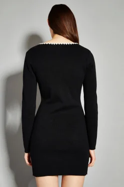 Glamorous Mini Dresses|Mini Dresses|Black Tie Front Cut Out Detail Mini Dress -