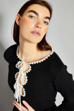 Glamorous Mini Dresses|Mini Dresses|Black Tie Front Cut Out Detail Mini Dress -