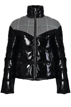 Glamorous Puffer Jackets|Jackets|Black Vinyl Check Puffer Jacket -