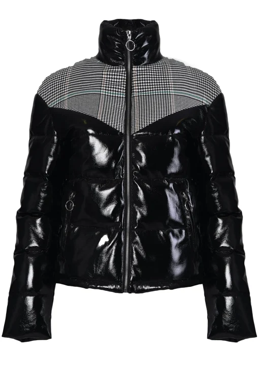 Glamorous Puffer Jackets|Jackets|Black Vinyl Check Puffer Jacket -