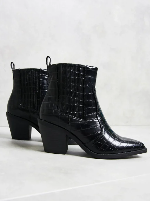 Glamorous Boots|Heels|Black Western Block Heel Boots -