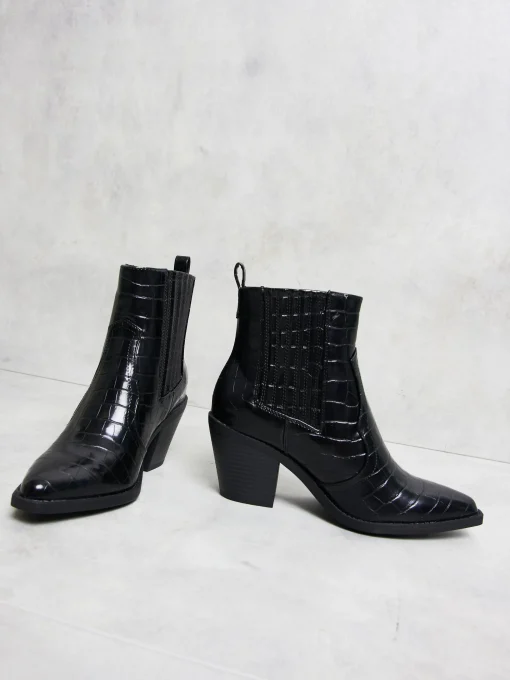 Glamorous Boots|Heels|Black Western Block Heel Boots -