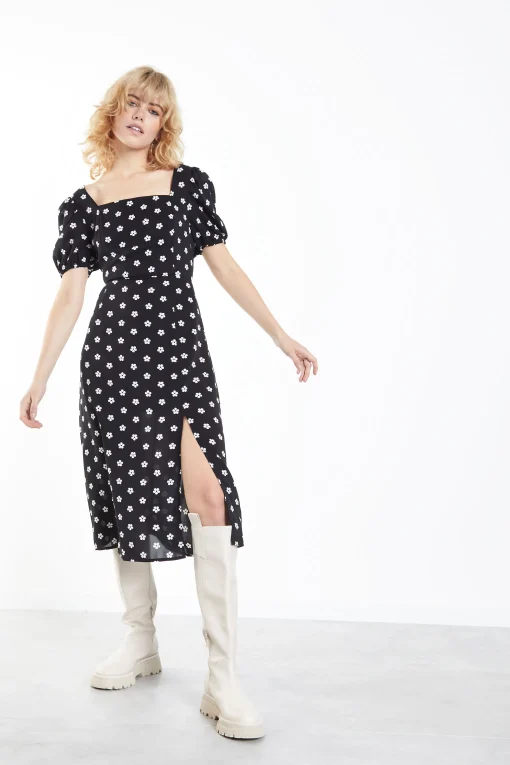 Glamorous Midi & Midaxi Dresses|Midi & Midaxi Dresses|Black White Daisy Tie Back Midi Dress -