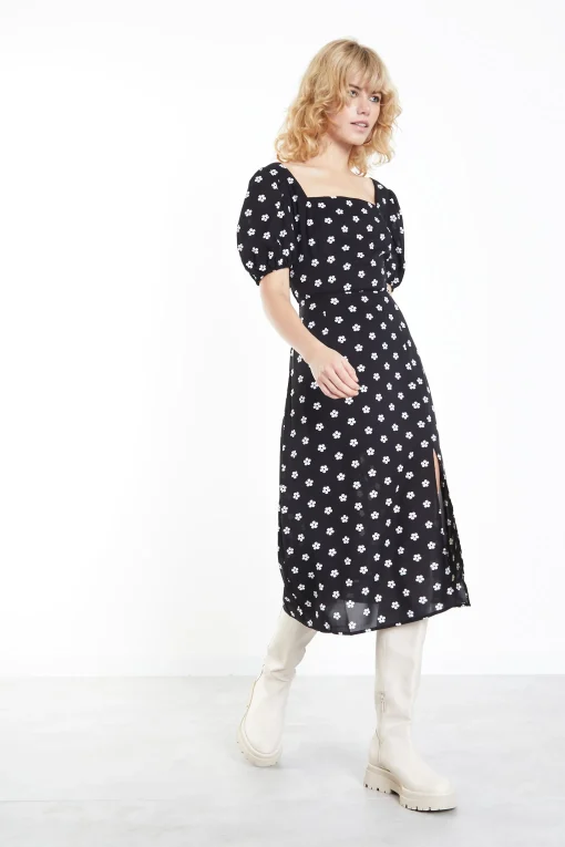 Glamorous Midi & Midaxi Dresses|Midi & Midaxi Dresses|Black White Daisy Tie Back Midi Dress -