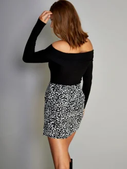 Glamorous Going Out Skirts|Go To Partywear|Black White Leopard Print Side Split Mini Skirt -