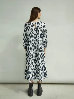 Glamorous Day Dresses|Wrap Dressses|Black White Leopard Midi Long Sleeve Wrap Dress -