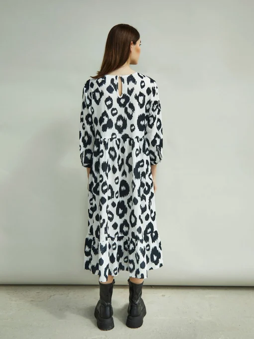 Glamorous Day Dresses|Wrap Dressses|Black White Leopard Midi Long Sleeve Wrap Dress -