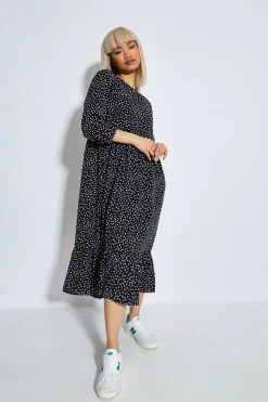Glamorous Day Dresses|Midi & Midaxi Dresses|Black White Mini Ditsy 3/4 Length Sleeve Midi Dress -