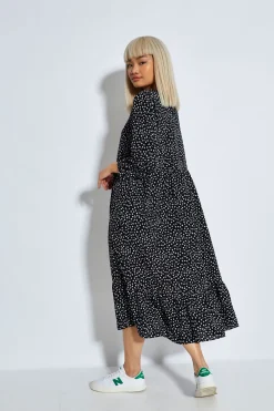 Glamorous Day Dresses|Midi & Midaxi Dresses|Black White Mini Ditsy 3/4 Length Sleeve Midi Dress -