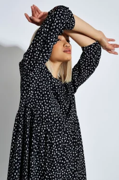 Glamorous Day Dresses|Midi & Midaxi Dresses|Black White Mini Ditsy 3/4 Length Sleeve Midi Dress -