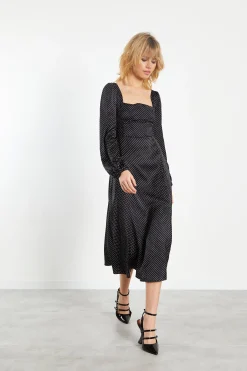 Glamorous Day Dresses|Midi & Midaxi Dresses|Black White Spot Side Split Midi Dress -