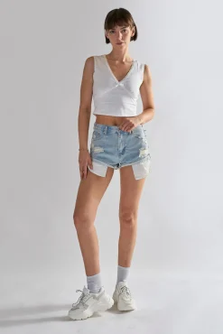 Glamorous Chic Escapes|Denim Shorts|Bleach Stonewash Denim Shorts -