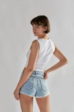 Glamorous Chic Escapes|Denim Shorts|Bleach Stonewash Denim Shorts -