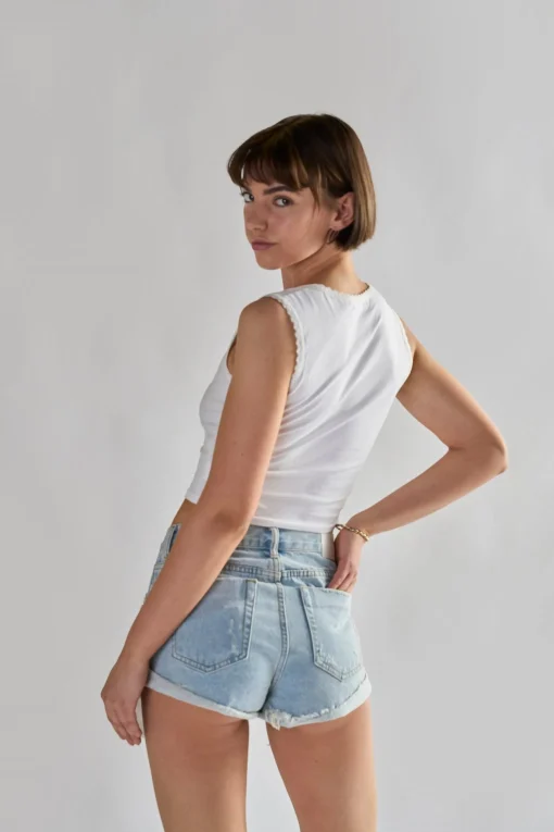 Glamorous Chic Escapes|Denim Shorts|Bleach Stonewash Denim Shorts -