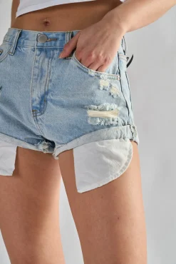 Glamorous Chic Escapes|Denim Shorts|Bleach Stonewash Denim Shorts -