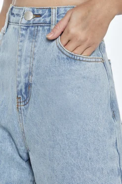 Glamorous Chic Escapes|Straight Leg Jeans|Bleach Stonewash Denim Slim Fit Straight Leg Jeans -