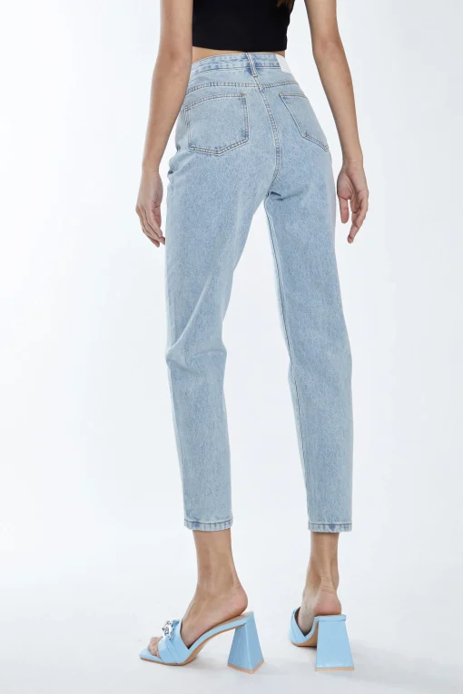 Glamorous Chic Escapes|Straight Leg Jeans|Bleach Stonewash Denim Slim Fit Straight Leg Jeans -
