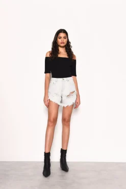Glamorous Denim Shorts|Bleached Denim distressed Denim Shorts -