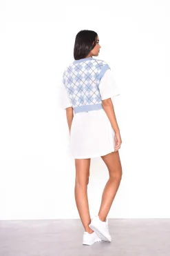 Glamorous Jumpers|Blue Argyle Sleeveless Knit Crop Jumper -