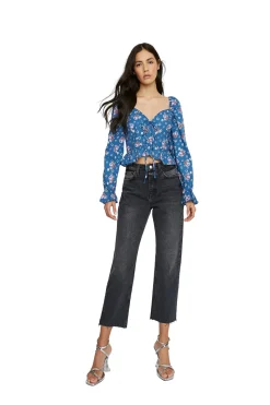 Glamorous Blouses & Shirts|Blue Floral Sweetheart Neckline Blouse -