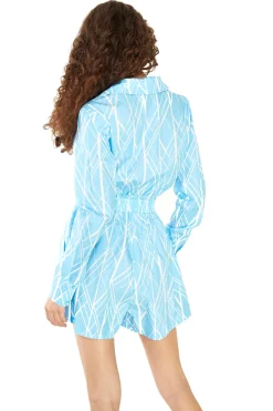 Glamorous Playsuits|Blue Geo Abstract Plunge Elasticated Waist Playsuit -