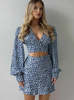 Glamorous Going Out Skirts|Go To Partywear|Blue Leopard Print Mini Skirt -
