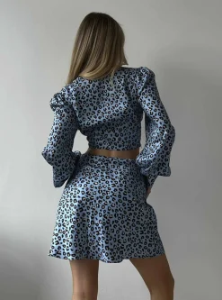 Glamorous Going Out Skirts|Go To Partywear|Blue Leopard Print Mini Skirt -