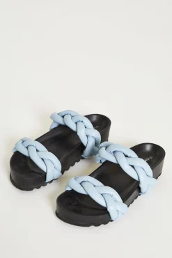 Glamorous Jet Setter|Chic Escapes|Blue Plaited Double Strap Sandals -