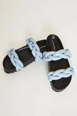 Glamorous Jet Setter|Chic Escapes|Blue Plaited Double Strap Sandals -