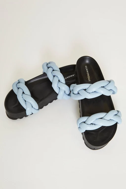Glamorous Jet Setter|Chic Escapes|Blue Plaited Double Strap Sandals -