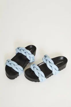 Glamorous Jet Setter|Chic Escapes|Blue Plaited Double Strap Sandals -