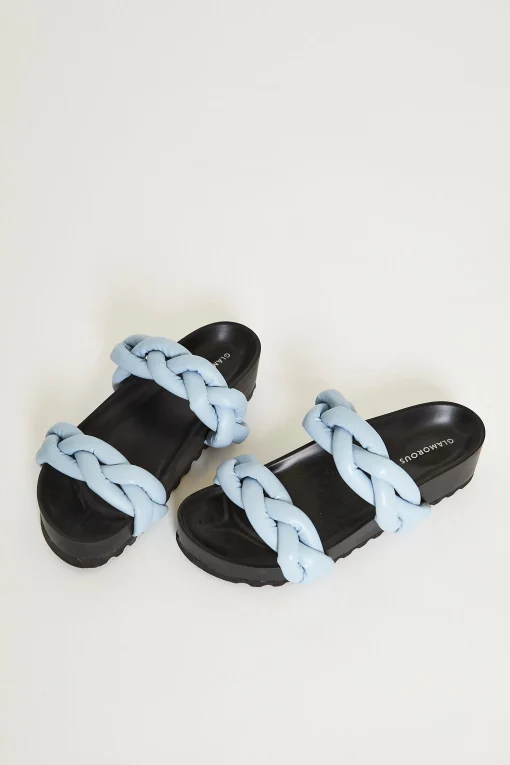 Glamorous Jet Setter|Chic Escapes|Blue Plaited Double Strap Sandals -