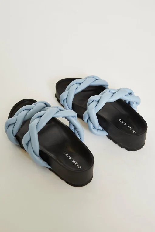 Glamorous Jet Setter|Chic Escapes|Blue Plaited Double Strap Sandals -