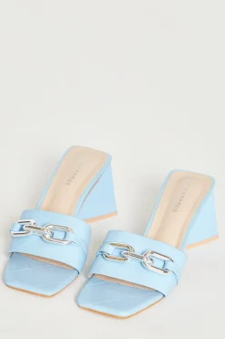 Glamorous Mules|Blue Quilted Square Toe Mules -