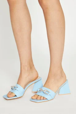 Glamorous Mules|Blue Quilted Square Toe Mules -
