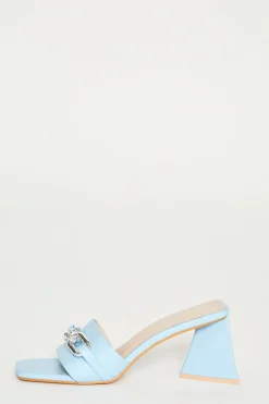 Glamorous Mules|Blue Quilted Square Toe Mules -