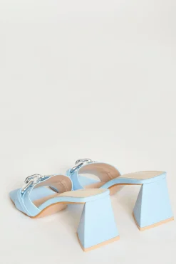 Glamorous Mules|Blue Quilted Square Toe Mules -