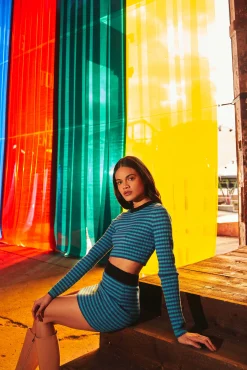 Glamorous Mini Skirts|Blue Stripe Mini Skirt -
