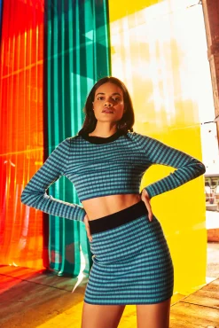 Glamorous Mini Skirts|Blue Stripe Mini Skirt -