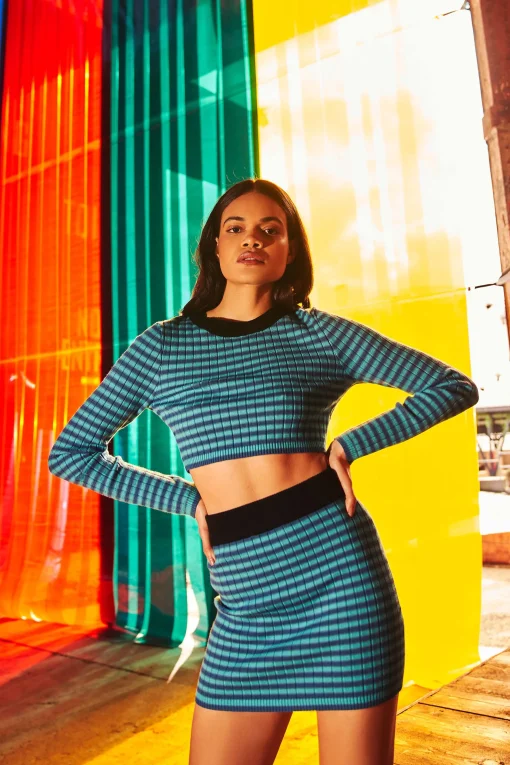 Glamorous Mini Skirts|Blue Stripe Mini Skirt -