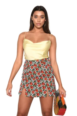 Glamorous Mini Skirts|Bold Multi Floral Double Slit Mini Skirt -