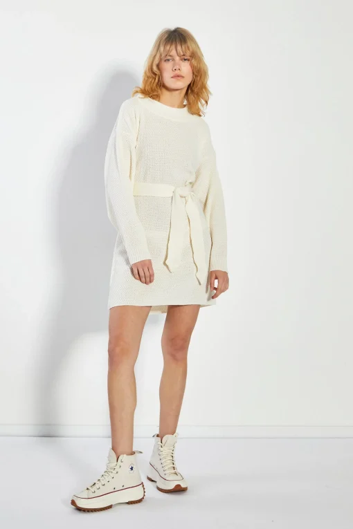 Glamorous Knitted Dresses|Knitted Dresses|Bone Belted Knitted Mini Dress -