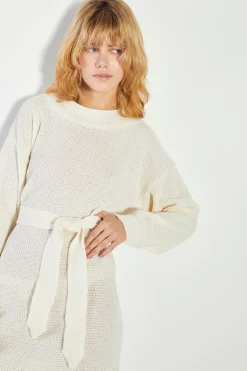 Glamorous Knitted Dresses|Knitted Dresses|Bone Belted Knitted Mini Dress -