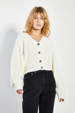 Glamorous Workwear|Jet Setter|Bone White button Front Knit Cardigan -