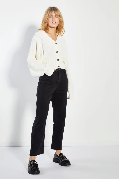 Glamorous Workwear|Jet Setter|Bone White button Front Knit Cardigan -